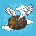 flying beer wooden barrel pop art raster
