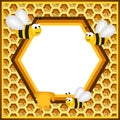 Flying Bees in a Honeycomb Frame Royalty Free Stock Photo