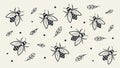Flying Bees and Leaves Repeating Pattern Background, vector design Generative AI Royalty Free Stock Photo