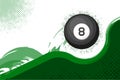 A flying billiard ball abowe green flat wave. Abstract background