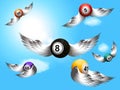 Flying bingo balls with wings background