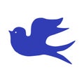 Flying bird. Bird silhouette. Blue bird for logo, stickers, graphic design. Royalty Free Stock Photo