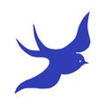 Flying bird. Blue bird for logo, graphic design. Vector illustration. Royalty Free Stock Photo