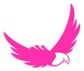 Flying bird emblem. Pink insignia in vintage style