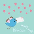 Flying bird with letter and hearts. Happy Valentin Royalty Free Stock Photo