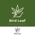 Flying bird logo line style marijuana leaf illustration, natural abstract label design template design