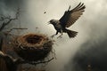 The Flying Bird's Return to Safeguard the Nest Royalty Free Stock Photo