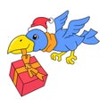 Flying birds bring Christmas gifts, doodle icon image kawaii