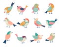 Flying birds. Decorative folk stylized illustrations of birds recent vector floral decor