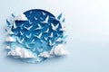 Flying birds made of paper on the background of the sky. Space for text. Royalty Free Stock Photo