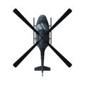 Flying Black Combat Helicopter, View from Above, Military Air Transport Vector Illustration Royalty Free Stock Photo