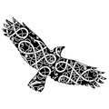 Flying Black Raven and ancient Scandinavian pattern