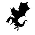 Flying black silhouette of dragon