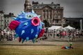 Flying blowfish kite at the Summer Southsea kite festival Event, Portsmouth, UK