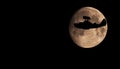 Flying boat plane silhouette on the whole Moon surface background