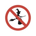 Flying on the broom is forbidden, vector sign. Witches are not allowed, funny halloween symbol Royalty Free Stock Photo