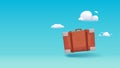 a flying brown vintage suitcase with clouds