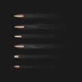 Realistic bullet with smoke trace isolated set