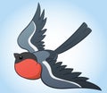 Flying bullfinch, cartoon vector illustration