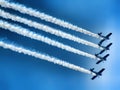 Four piston propeller aerobatic aicraft during display. Royalty Free Stock Photo