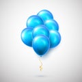 Flying bunch of blue balloon with shadow. Shine helium balloon for wedding, Birthday, parties. Festival decoration. Vector