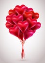 Flying bunch of red balloon hearts. Valentines Day