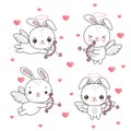 Flying bunnny cupid with bow and arrow. Royalty Free Stock Photo