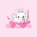 Flying bunnny cupid with bow and arrow. Royalty Free Stock Photo