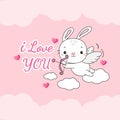 Flying bunnny cupid with bow and arrow. Royalty Free Stock Photo