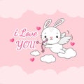 Flying bunnny cupid with bow and arrow. Royalty Free Stock Photo