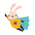 Flying Bunny Animal Superhero Dressed in Cape or Cloak Vector Illustration