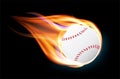 Flying and burning baseball ball on black background Royalty Free Stock Photo