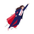 Flying business woman in superhero cape, sketch vector illustration isolated.
