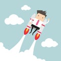 Flying businessman with jetpack