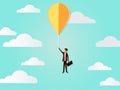 Flying businessman vector concept with balloon, inspiration, imagination, innovation, creative idea to success of business