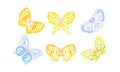 Flying Butterflies Collection, Blue and Yellow Beautiful Insects Vector Illustration