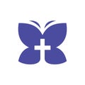 Flying butterfly cross church modern logo Royalty Free Stock Photo