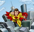 Caped Flying Super Hero City Scene Royalty Free Stock Photo