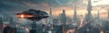 Flying car. City of the future. Fantastic architecture.generative ai Royalty Free Stock Photo