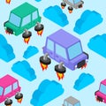 Flying car pattern seamless. Automobile with turbo engine background. Transport of future Royalty Free Stock Photo
