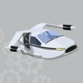 Flying car vector icon on a grey background. Futuristic electric car illustration isolated on grey. Aircraft realistic style