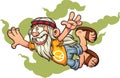 Flying cartoon hippie. Royalty Free Stock Photo