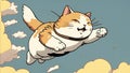 Flying cat cartoon style