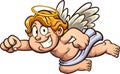 Flying cartoon blond cherub with big smile