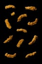 Flying chicken strips nuggets isolated Royalty Free Stock Photo