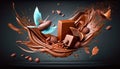 Flying chocolate candies pralines with smooth splashs. Generative AI