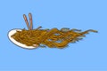 Flying Chopstick Noodles Illustration Cartoon Vector
