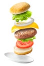 Flying classic hamburger on isolated background