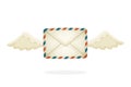 Flying closed vintage mail envelope with wings