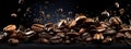 Flying coffee beans background